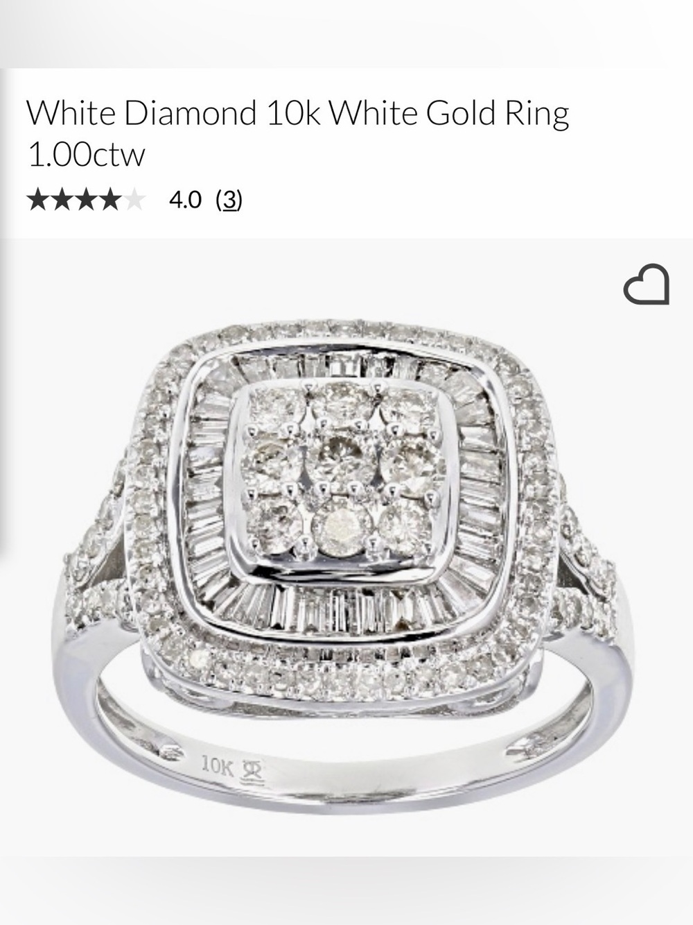 10K White Gold White earth mined natural white diamond ring